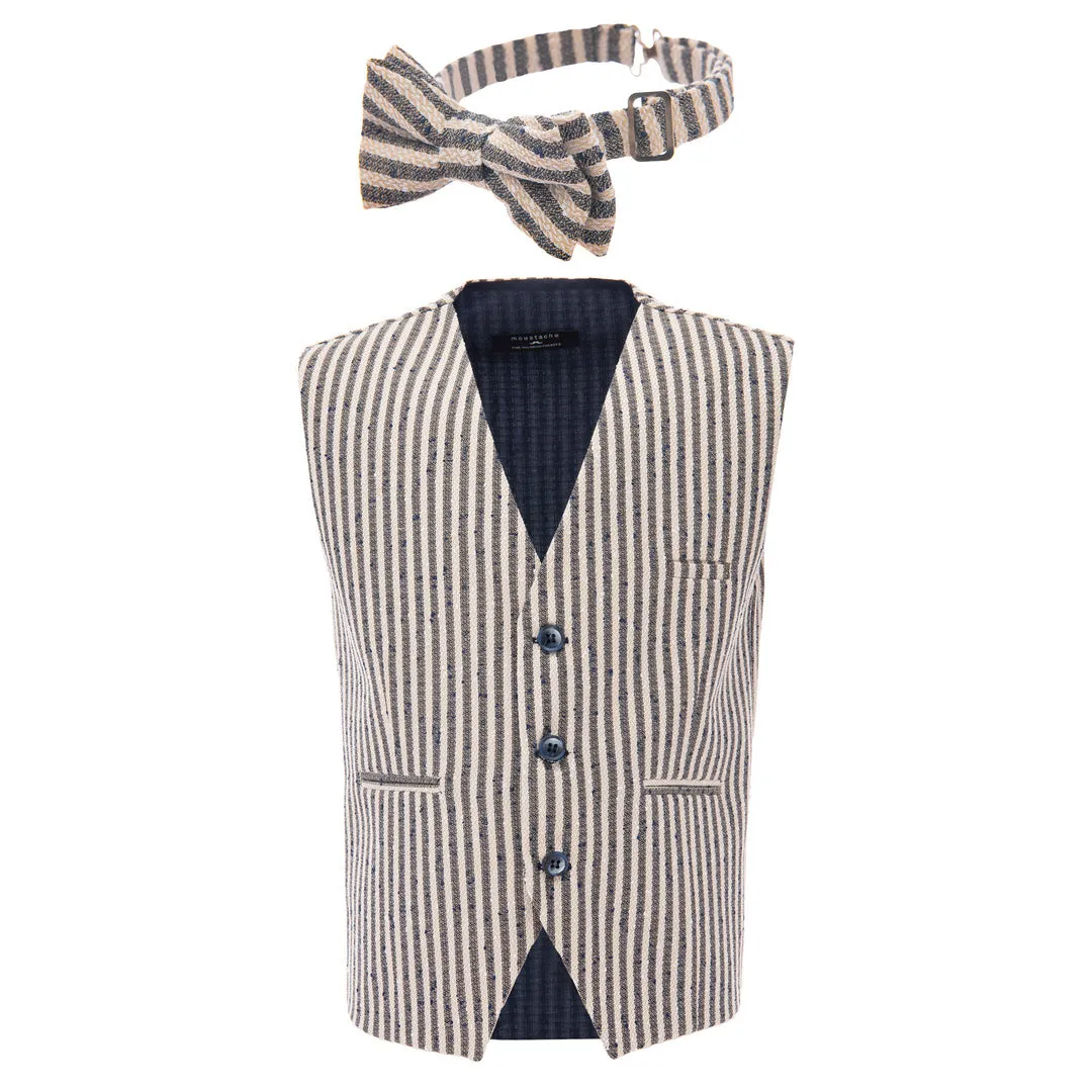 Beige Striped Vest and Bowtie