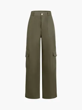 BerryBetty - Buttoned Cargo Pockets Straight Leg Pants