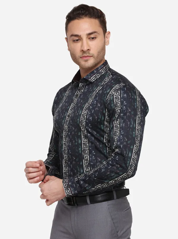 Black & Green Printed Slim Fit Party Wear Shirt | JB Studio