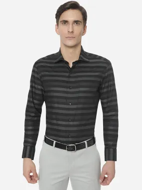 Black & Grey Striped Slim Fit Formal Shirt | Metal