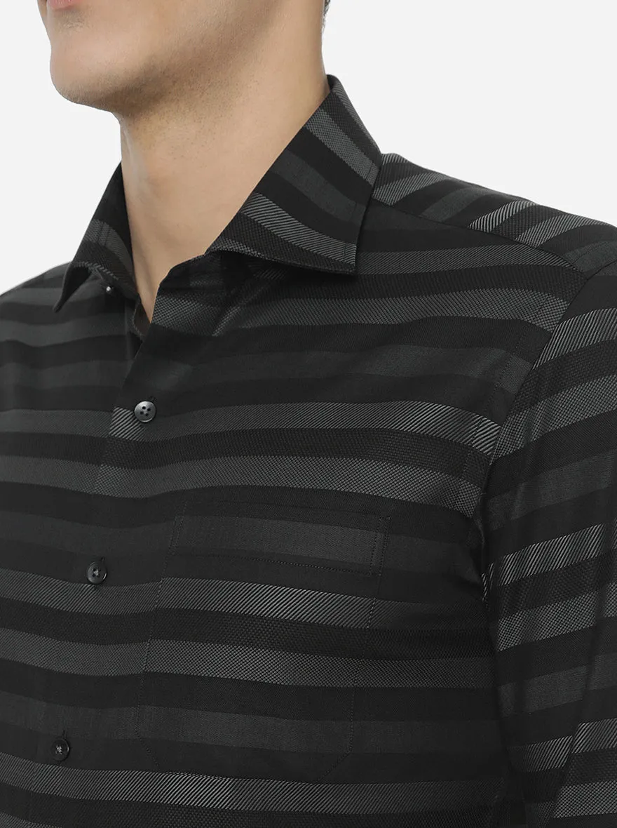 Black & Grey Striped Slim Fit Formal Shirt | Metal