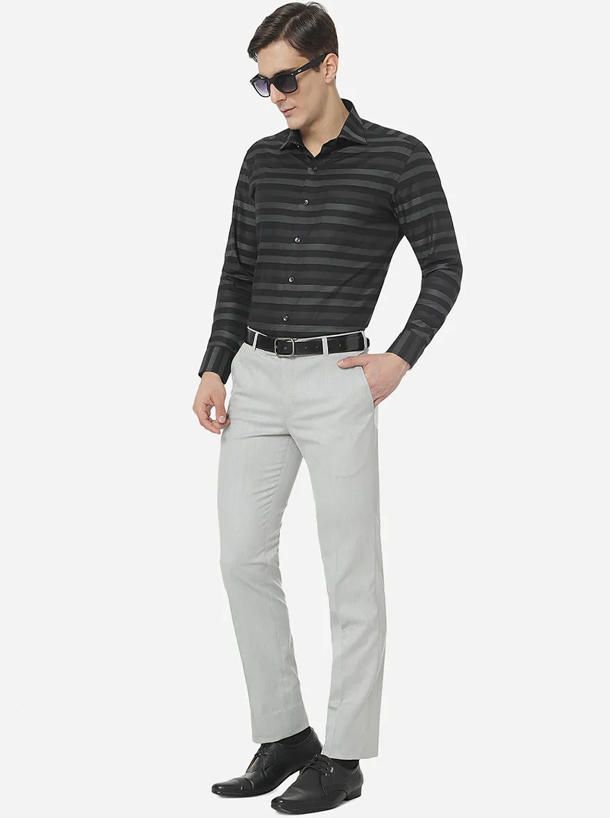 Black & Grey Striped Slim Fit Formal Shirt | Metal