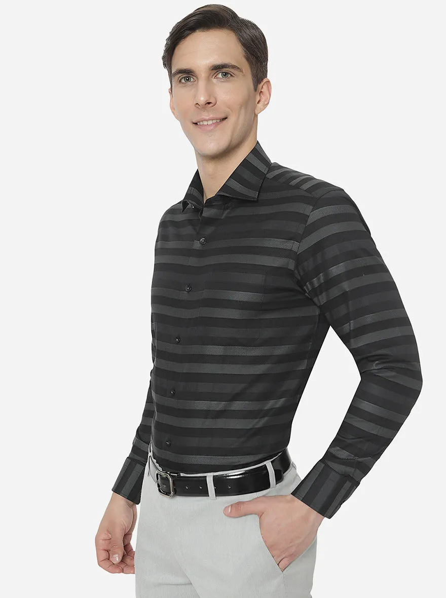 Black & Grey Striped Slim Fit Formal Shirt | Metal