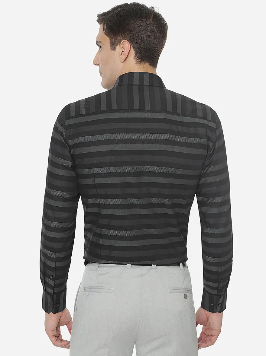 Black & Grey Striped Slim Fit Formal Shirt | Metal