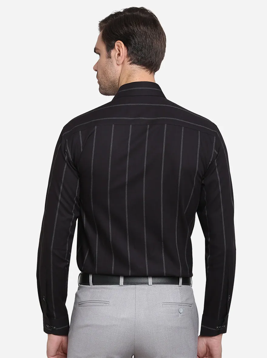 Black & White Striped Slim Fit Formal Shirt  | Metal