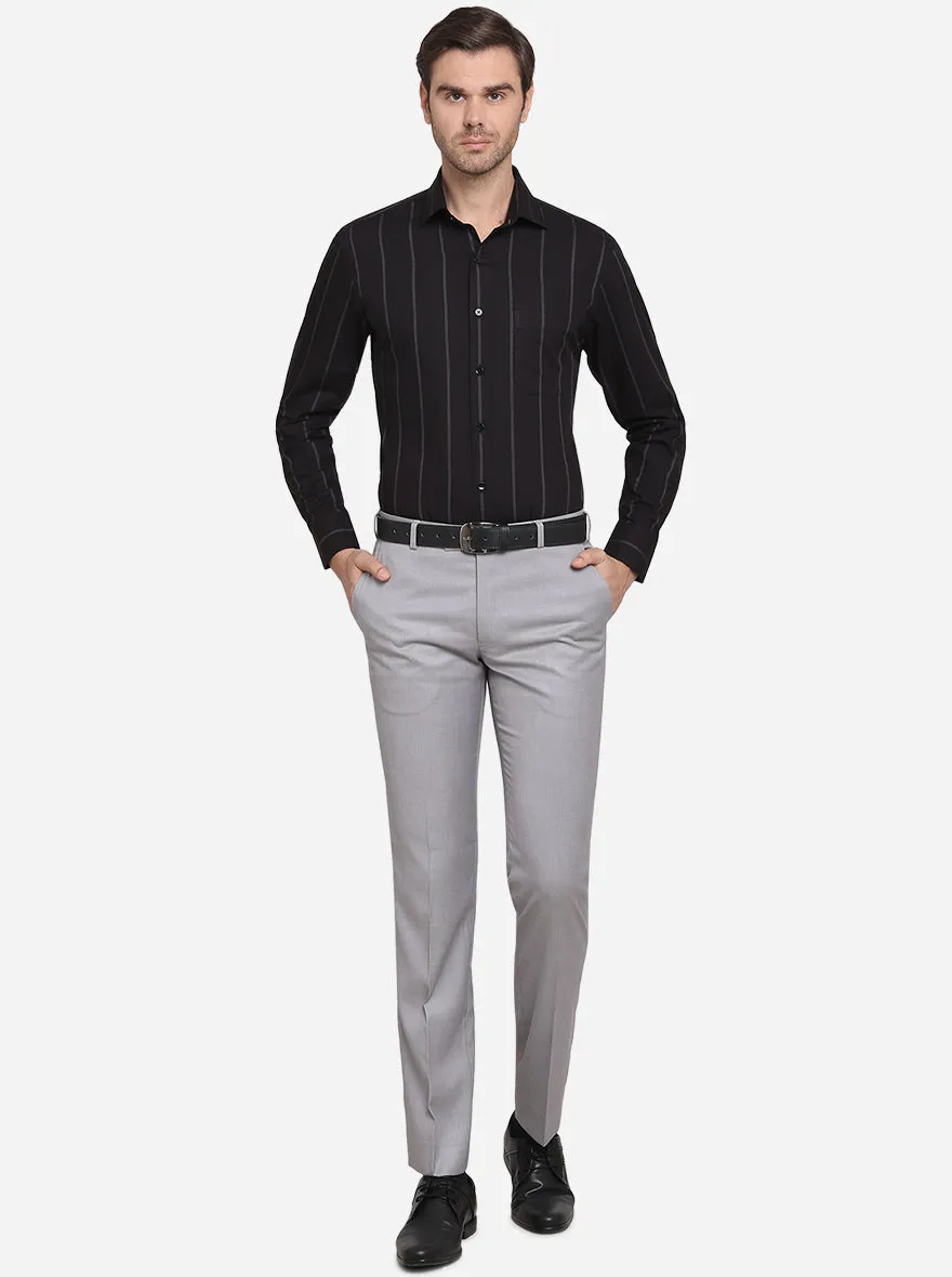 Black & White Striped Slim Fit Formal Shirt  | Metal