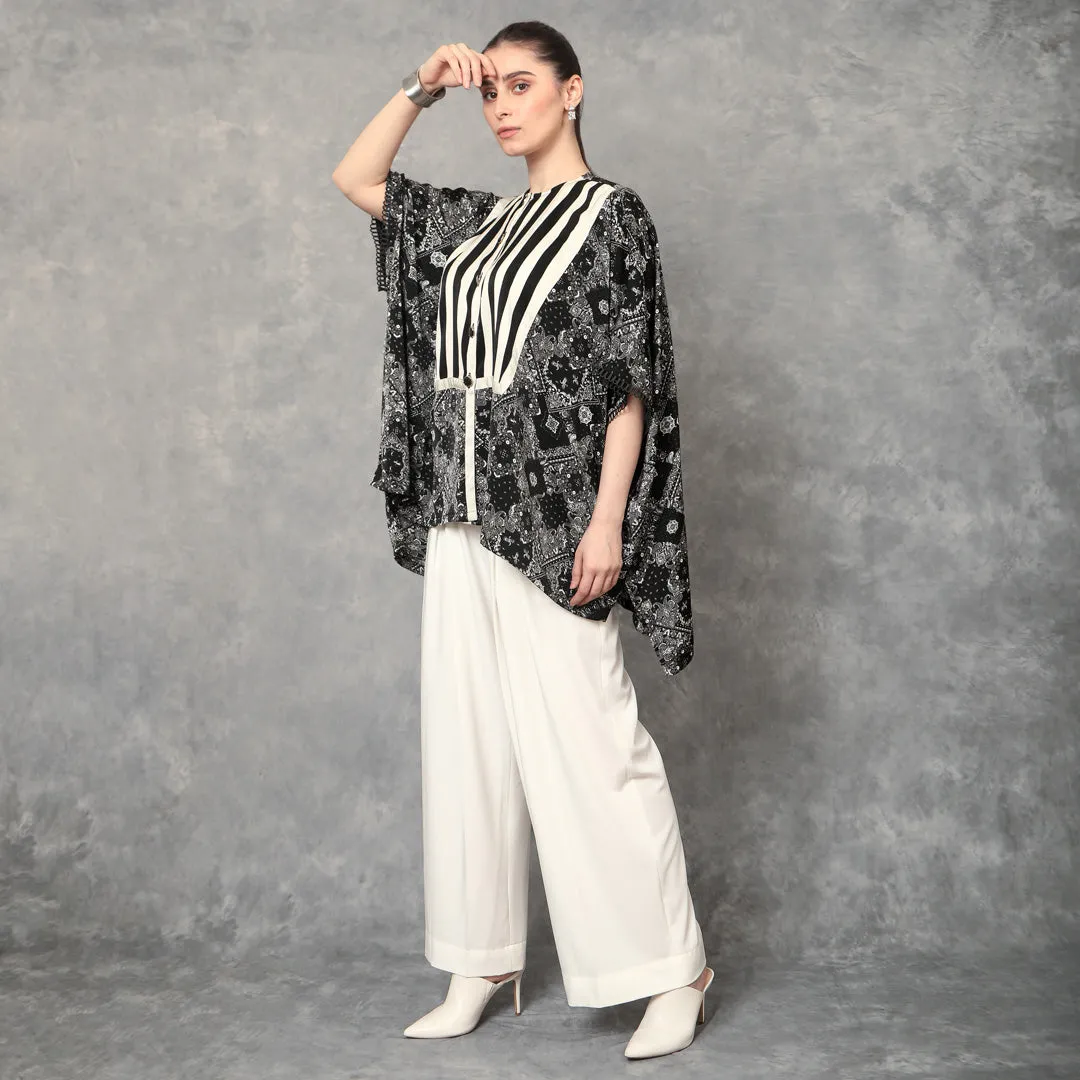 Black and White Fusion Print Kaftan Top