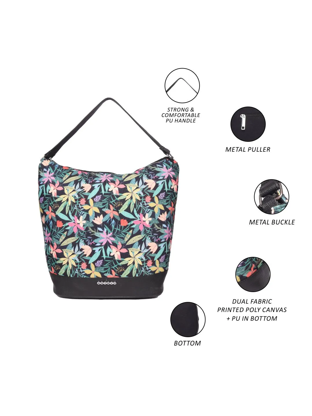 Black Base With Multi Color Flower Print Bag