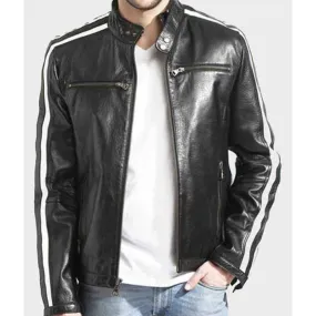 Black Cafe Racer Leather Jacket