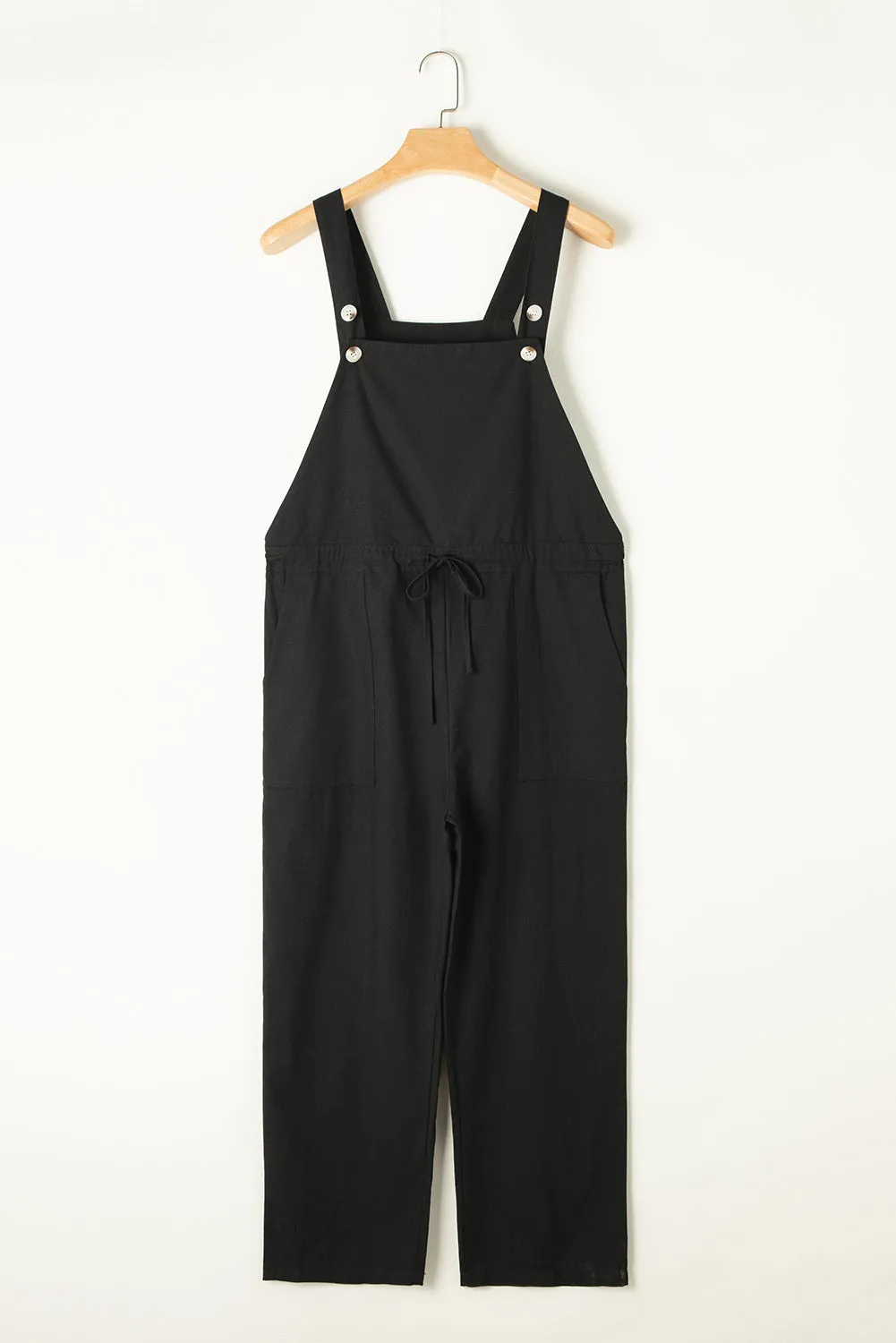 Black Drawstring Buttoned Straps Cropped Overall