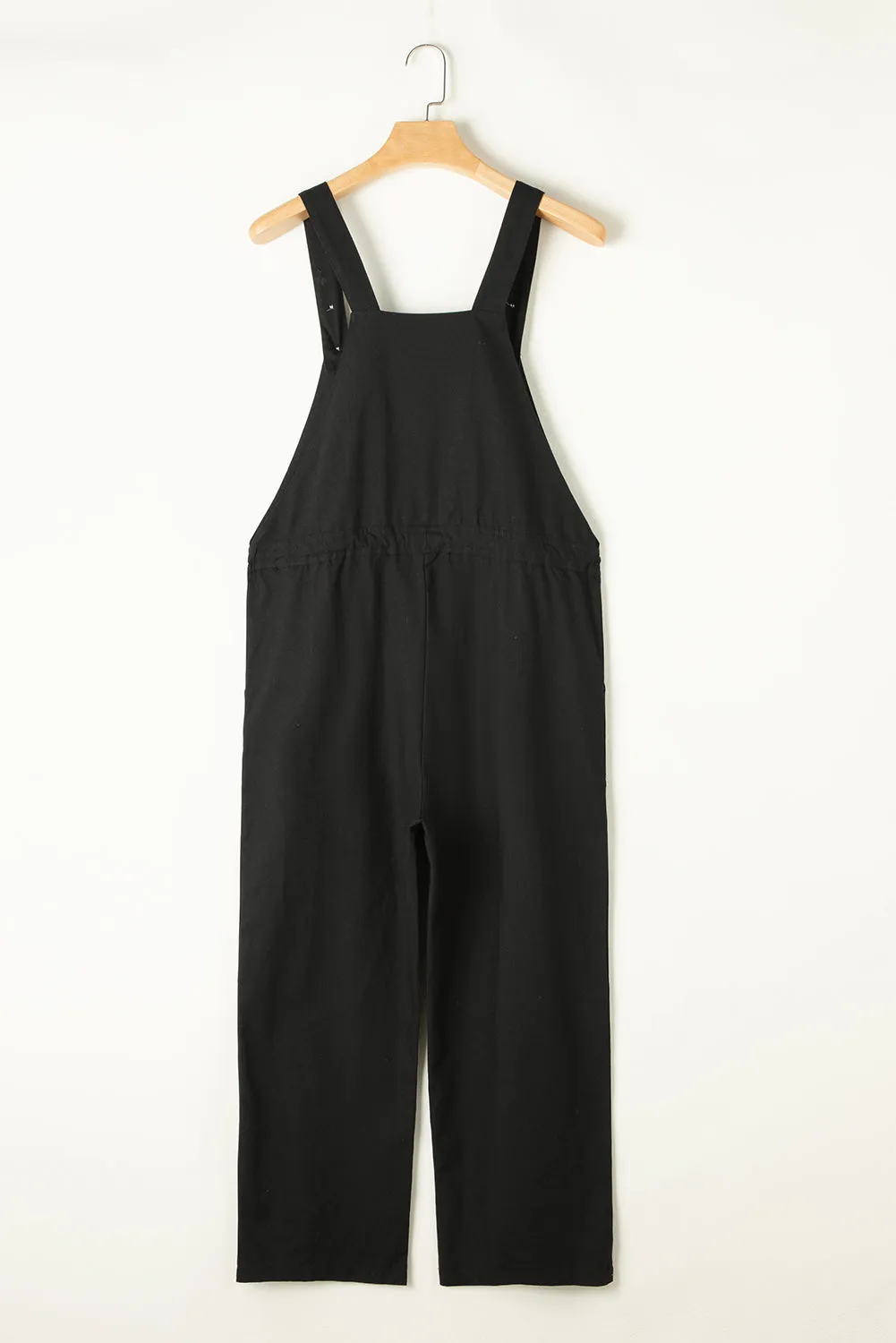 Black Drawstring Buttoned Straps Cropped Overall