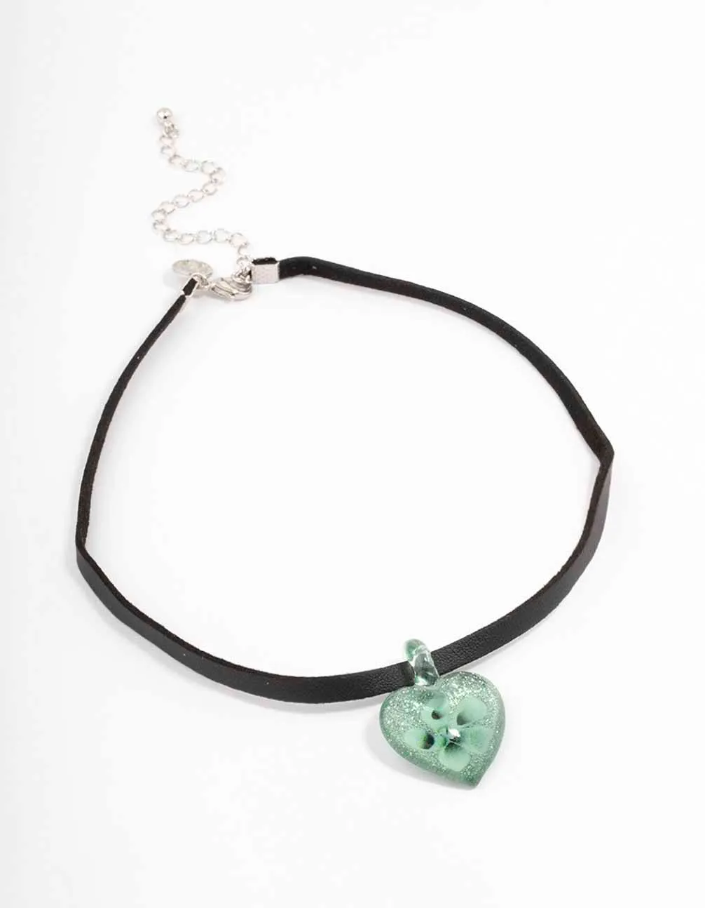 Black Fabric Green Flower Heart Choker