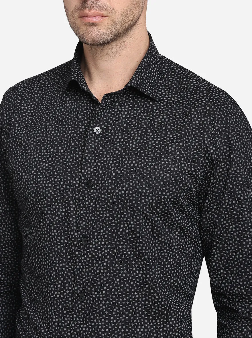 Black Printed Slim Fit Formal Shirt  | Metal