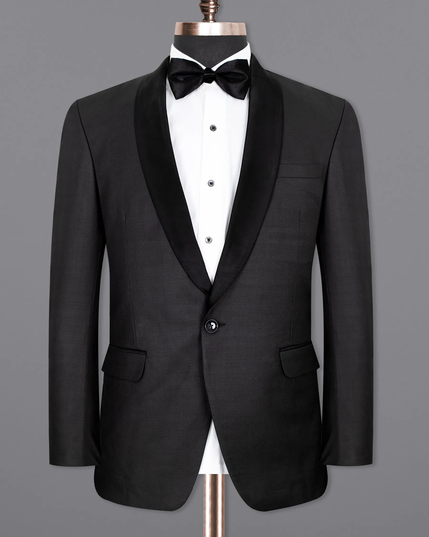 Black Russian Subtle Textured Wool rich Tuxedo Blazer