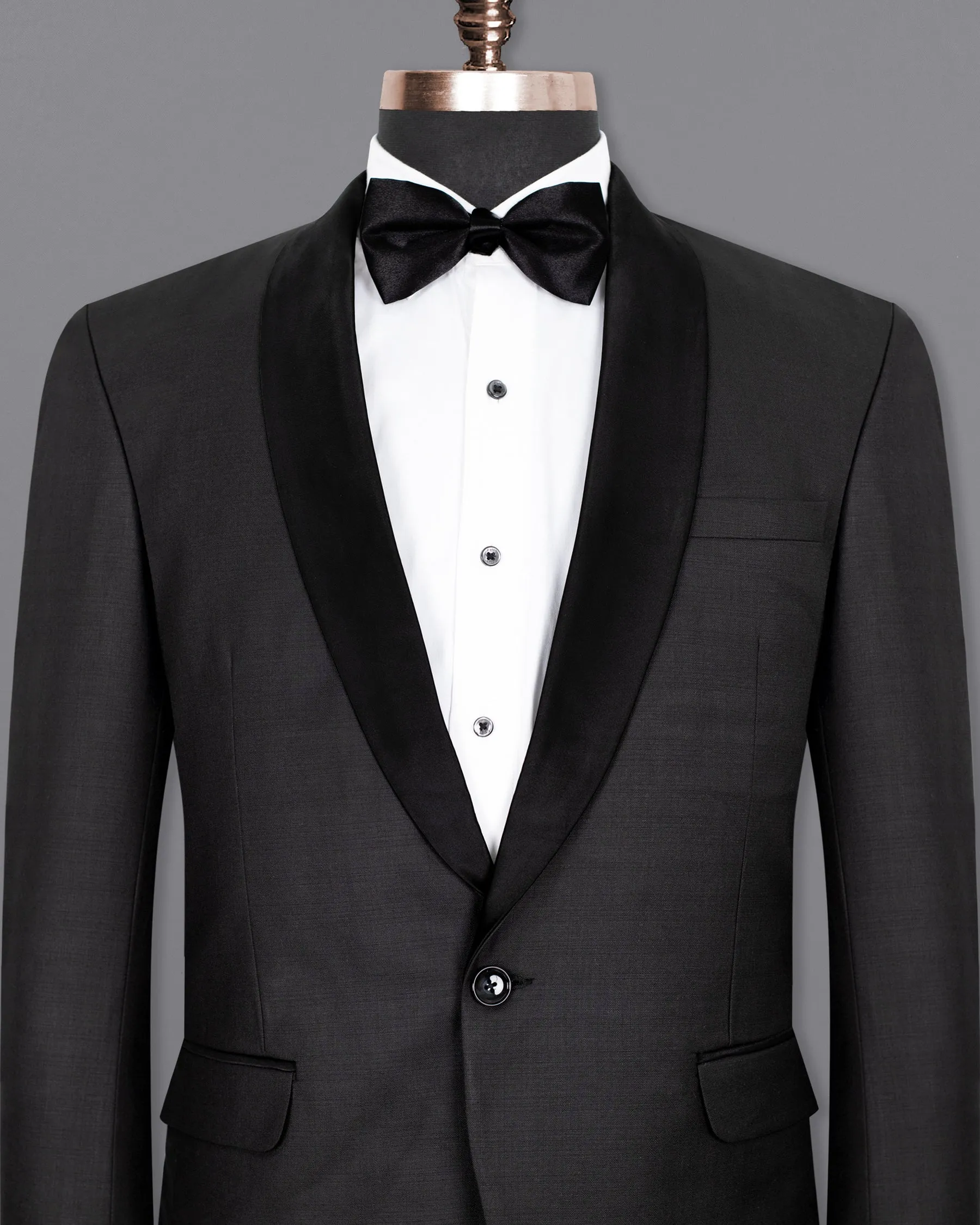 Black Russian Subtle Textured Wool rich Tuxedo Blazer