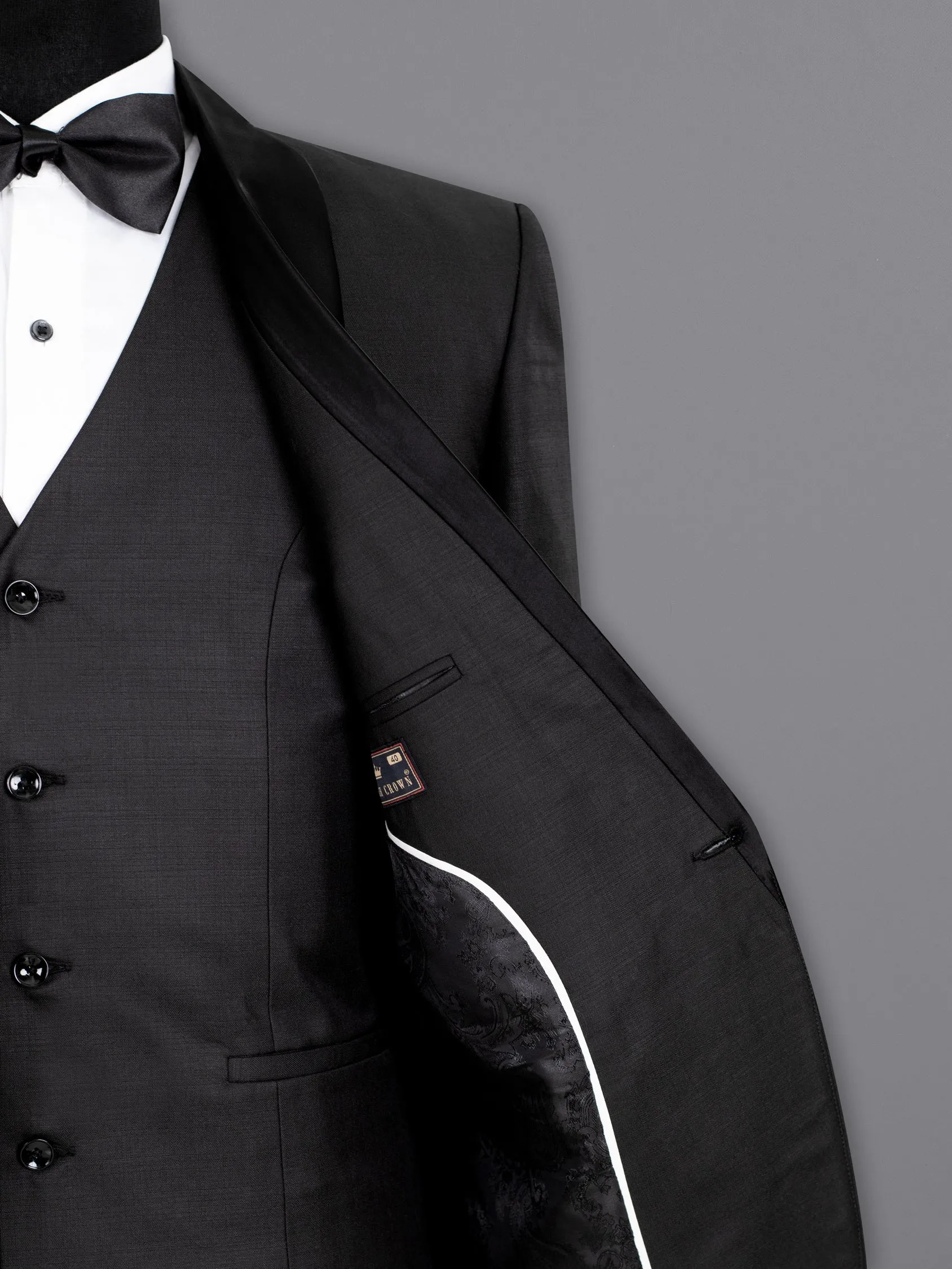 Black Russian Subtle Textured Wool rich Tuxedo Blazer