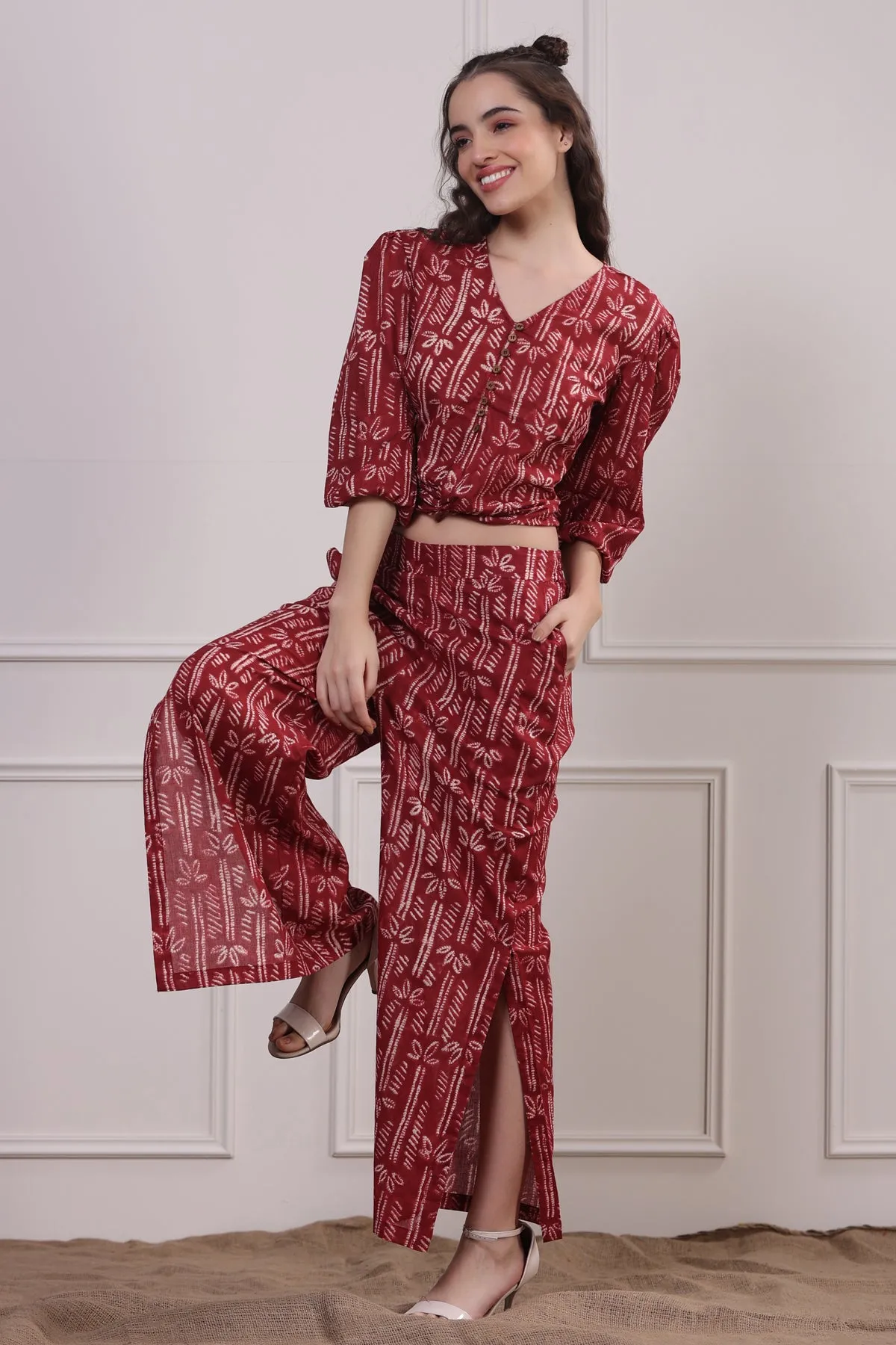 Bloom Maroon Co-ordinate Set