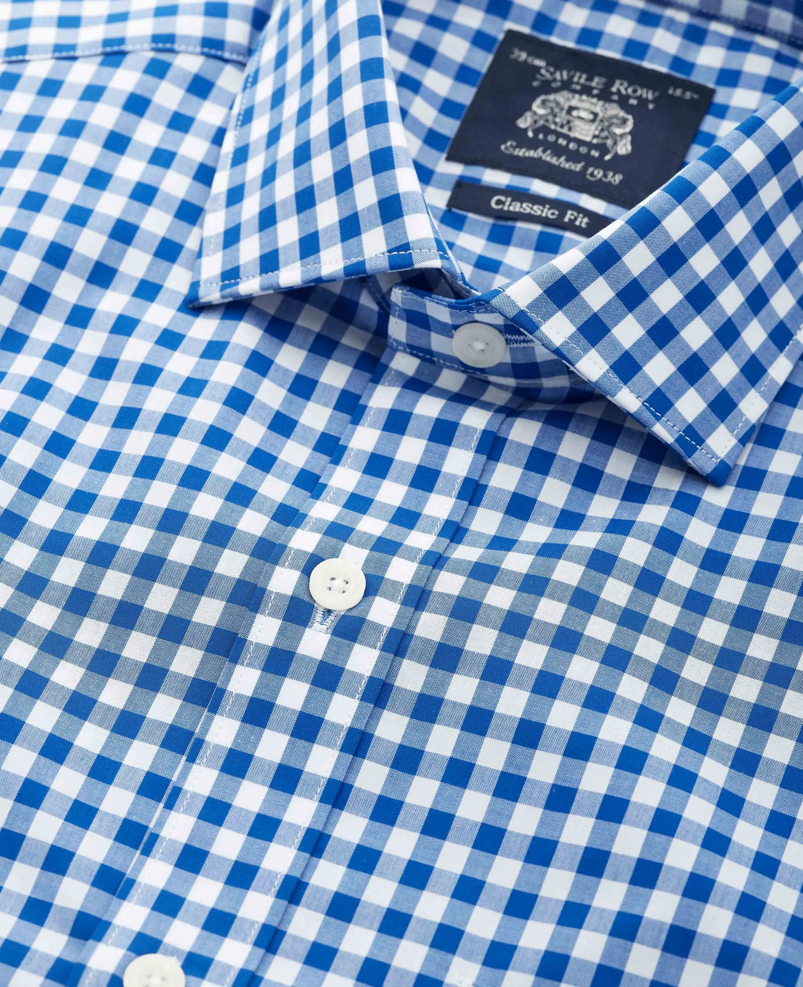 Blue Classic Fit Gingham Formal Shirt - Single Cuff