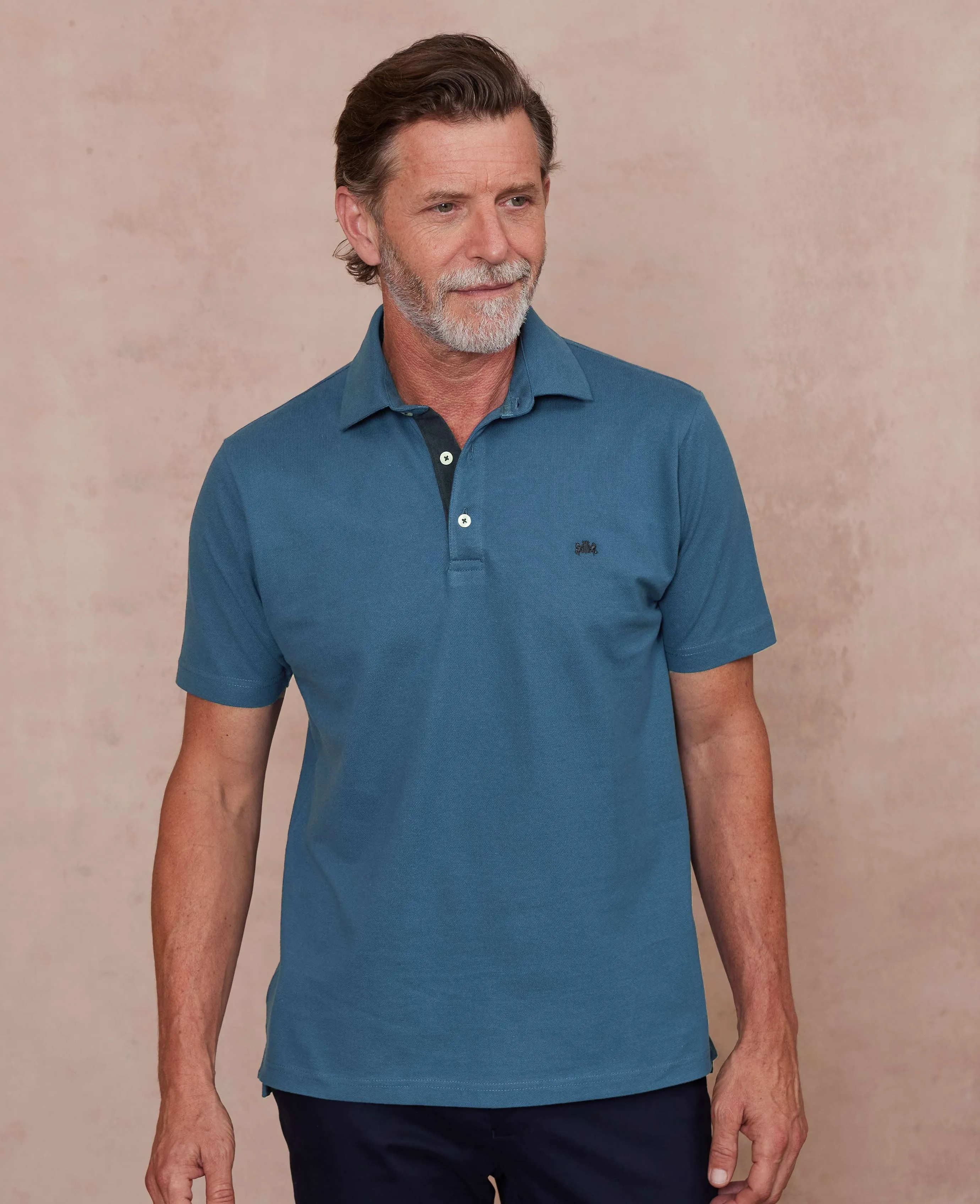 Blue Cotton Classic Fit Short Sleeve Polo Shirt