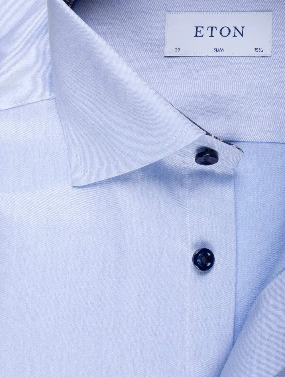 Blue Inlay and Contrast Button Slim Shirt