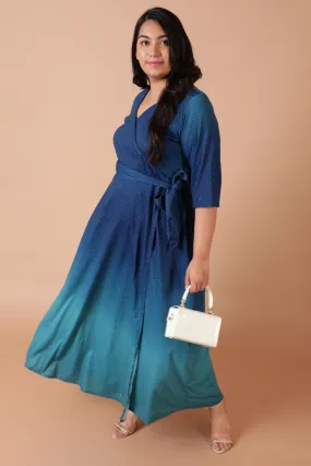 Blue Ombre Maxi Wrap Dress