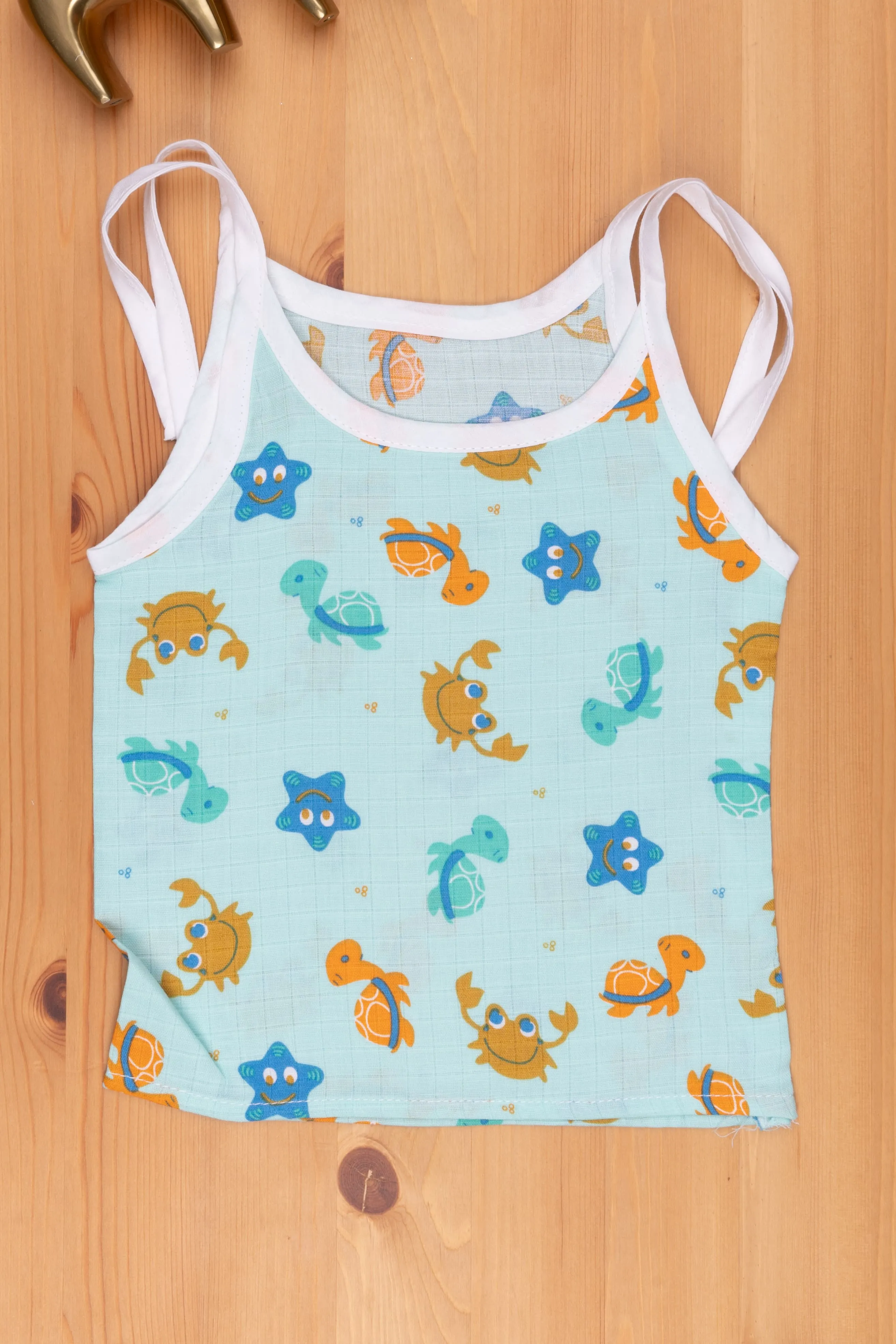 Blue Tie-Up Baby Wear: Sea Animal Design for Newborns