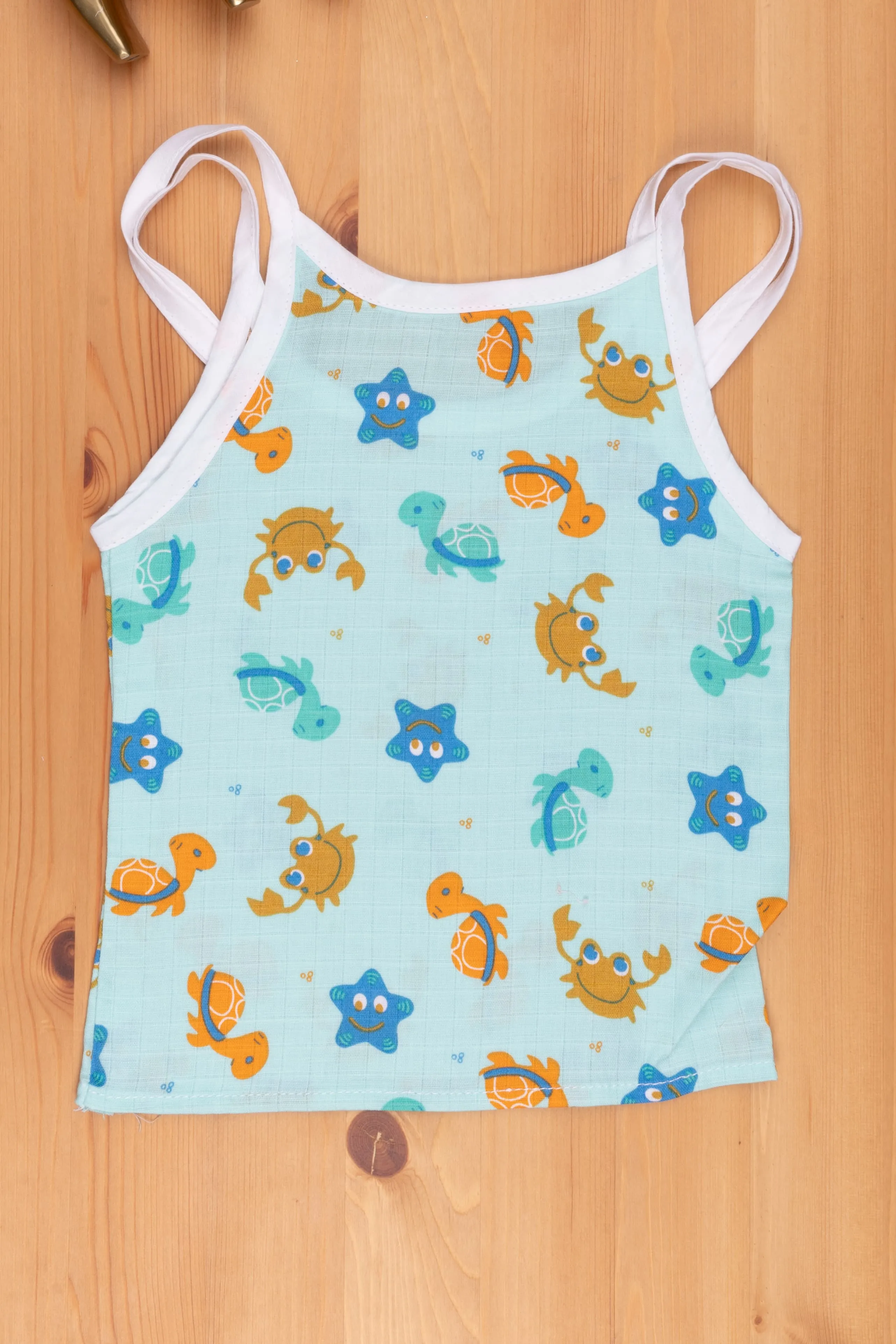 Blue Tie-Up Baby Wear: Sea Animal Design for Newborns