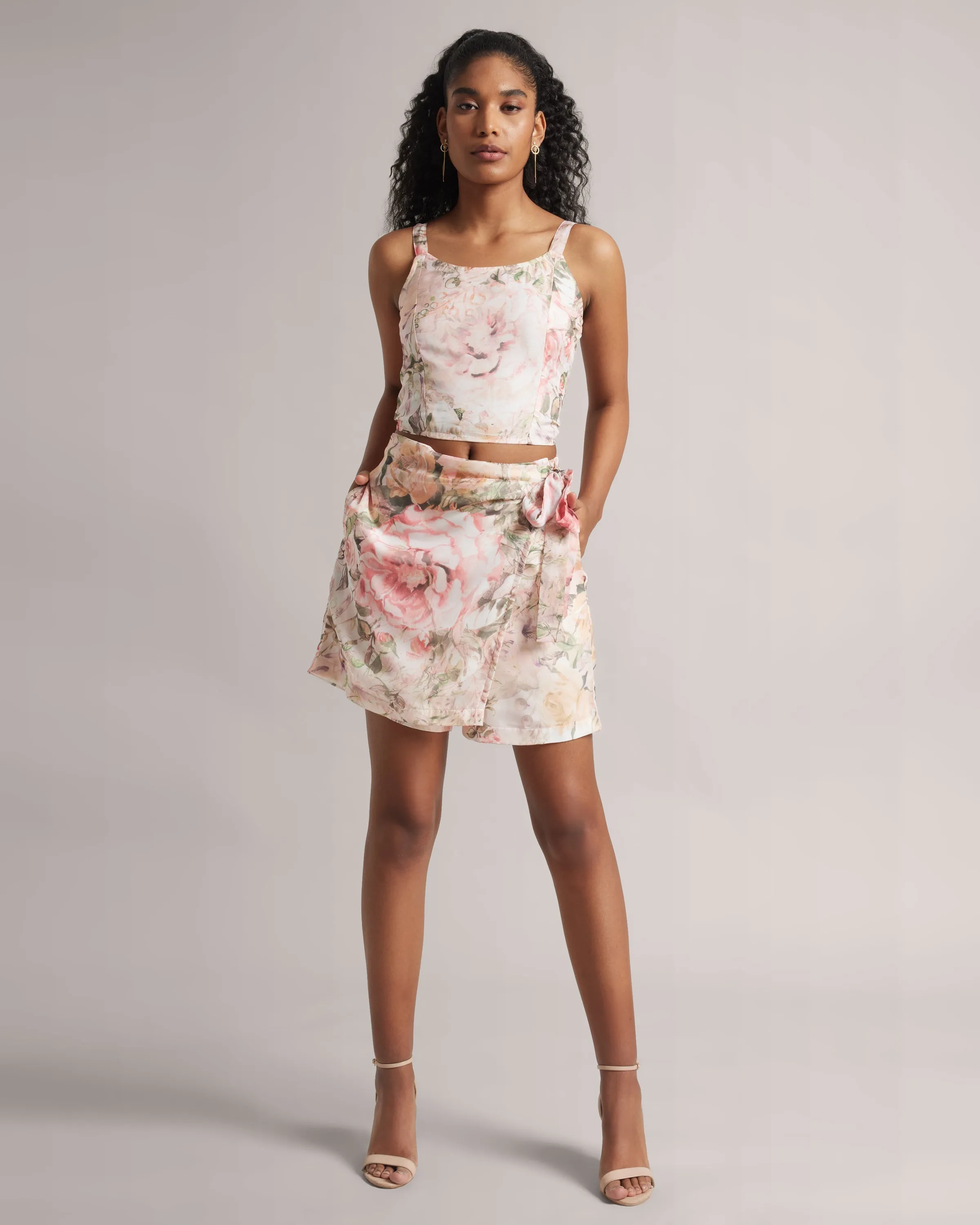 Blush Pink Floral Crop Top and Skort Co-Ord Set