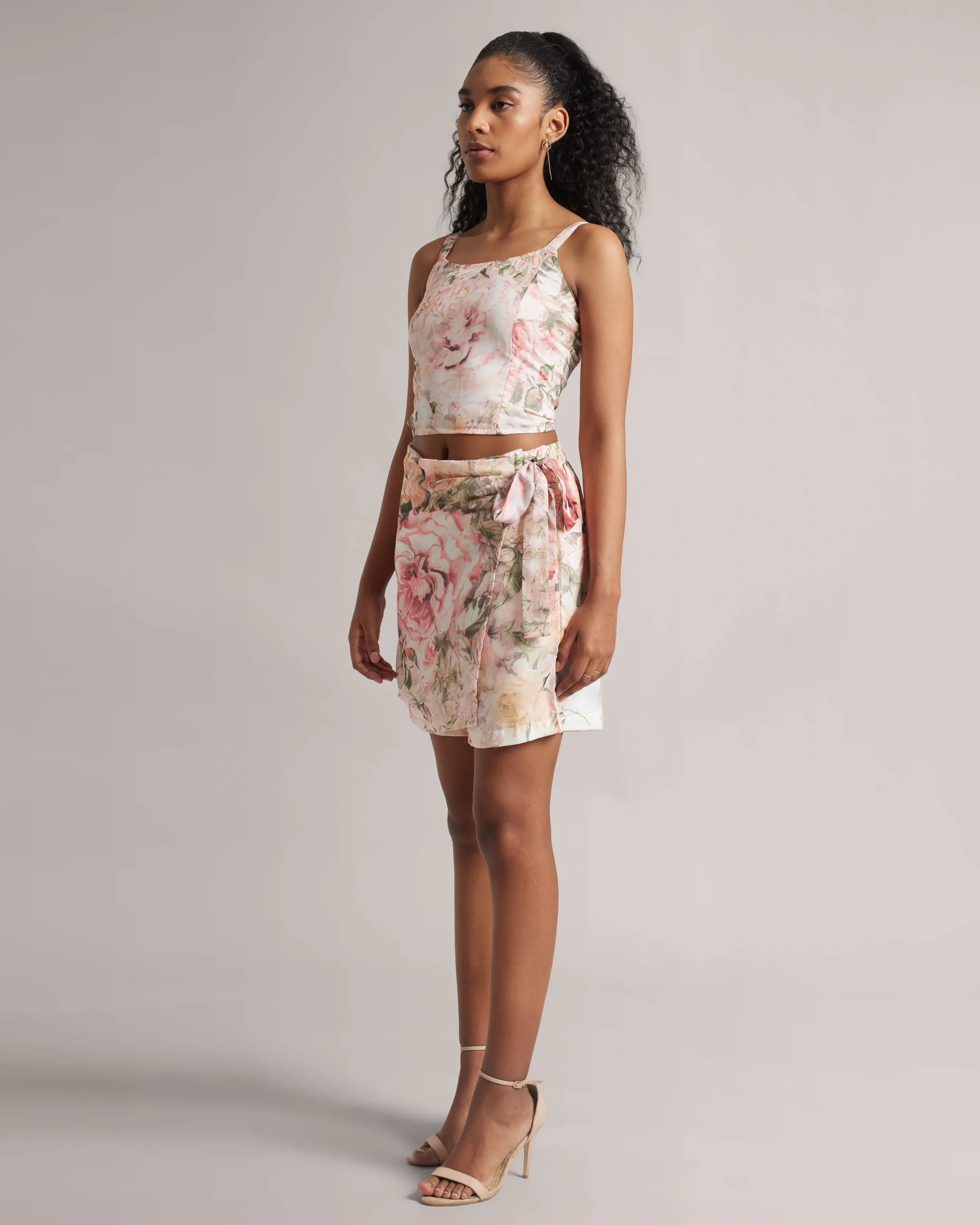 Blush Pink Floral Crop Top and Skort Co-Ord Set