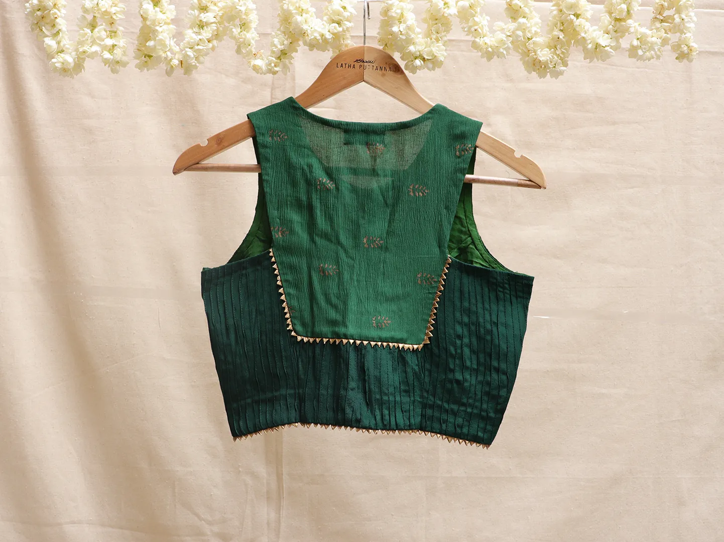 Bottle Green, crepe silk blouse