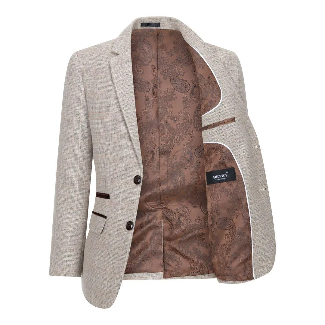 Boys Check Tweed Beige Brown 3 Piece Suit Wedding Vintage Retro Classic