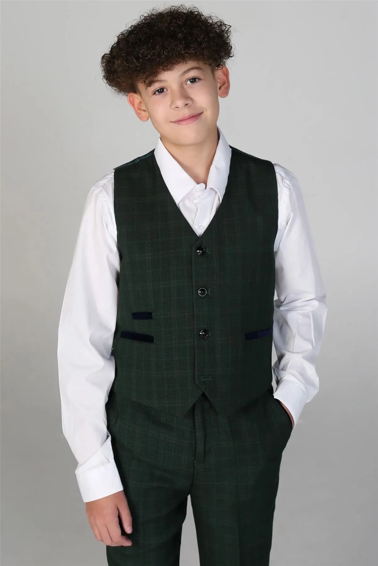 Boys Green 3 Piece Checked Suit