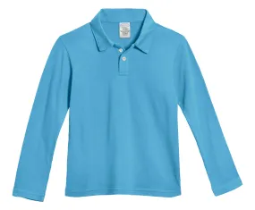 Boys Soft Cotton Jersey 2-Button Long Sleeve Polo Shirt | Sea