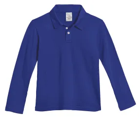 Boys Soft Cotton Jersey 2-Button Long Sleeve Polo Shirt | Uniform Royal