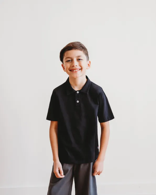 Boys Soft Cotton Jersey 2-Button Short Sleeve Polo Shirt | Denim Blue