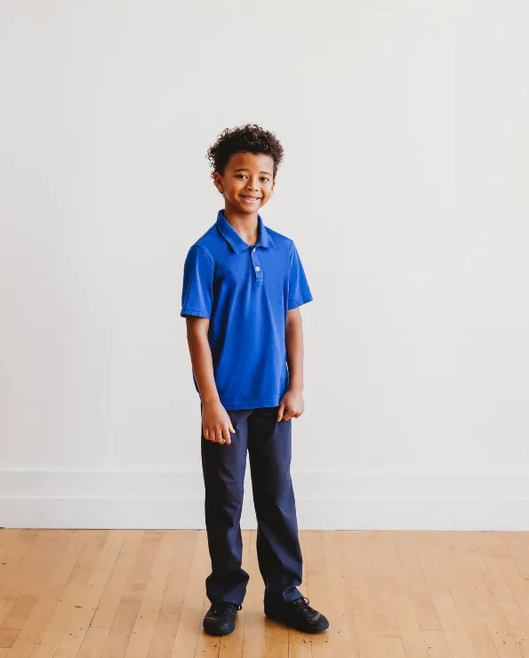 Boys Soft Cotton Jersey 2-Button Short Sleeve Polo Shirt | Denim Blue