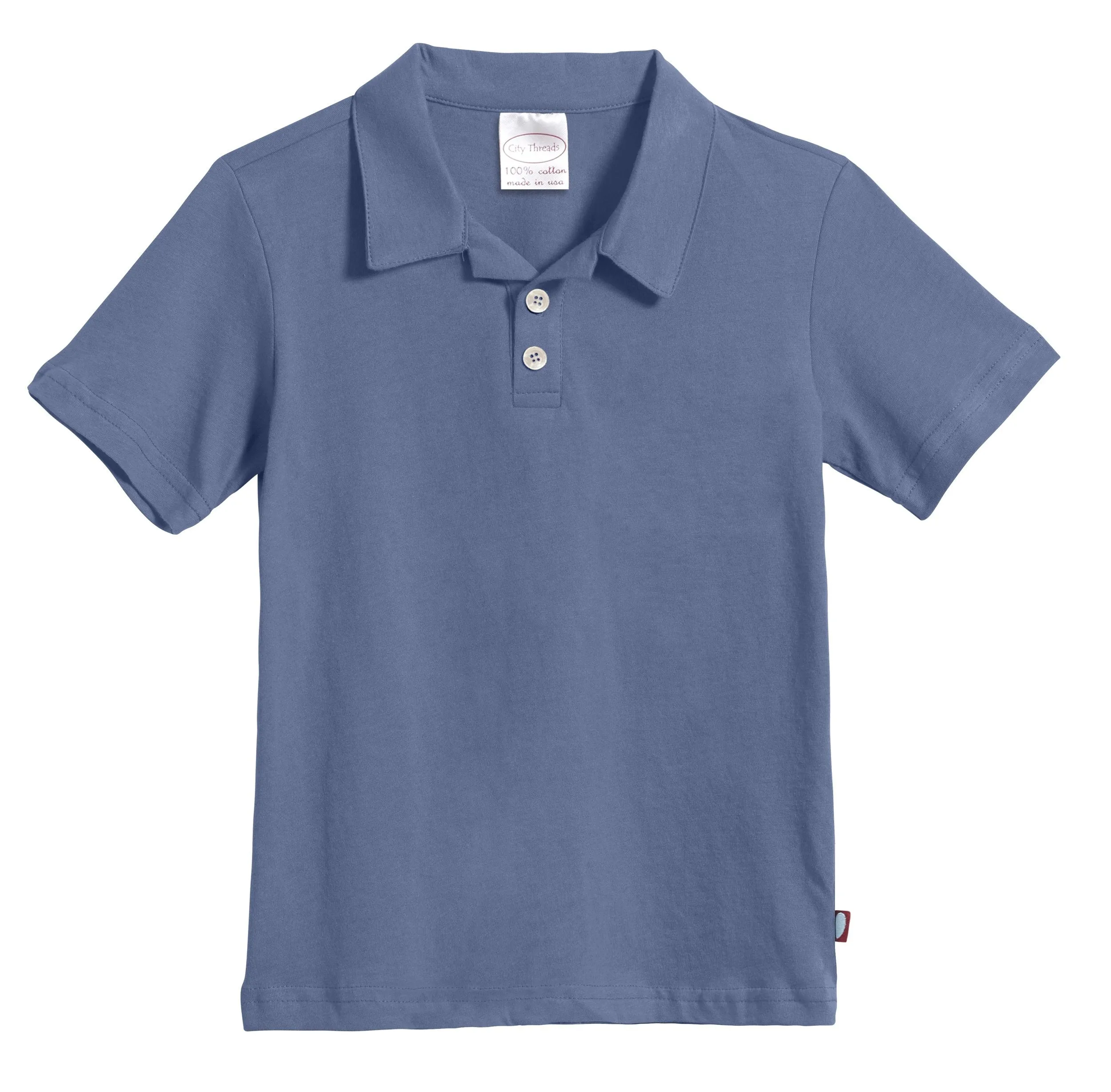 Boys Soft Cotton Jersey 2-Button Short Sleeve Polo Shirt | Denim Blue