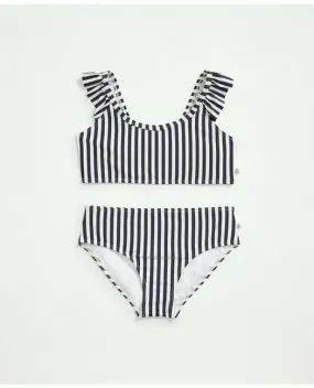 Brooks Brothers Girls Striped Ruffled 2-Piece Swimsuit Navy