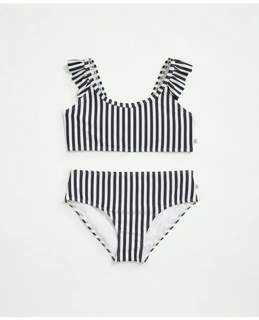 Brooks Brothers Girls Striped Ruffled 2-Piece Swimsuit Navy