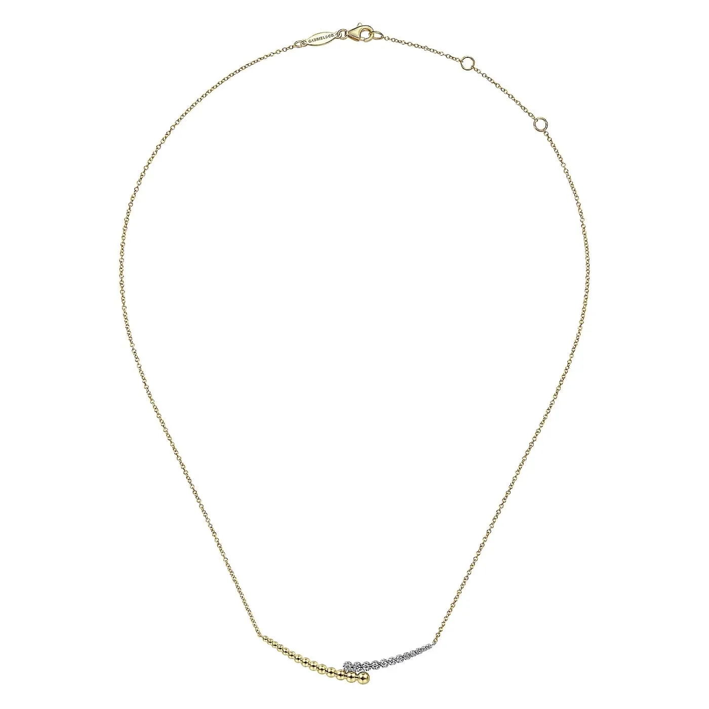 Bujukan Diamond Beaded Bar Necklace in White and Yellow Gold, 0.17 cttw