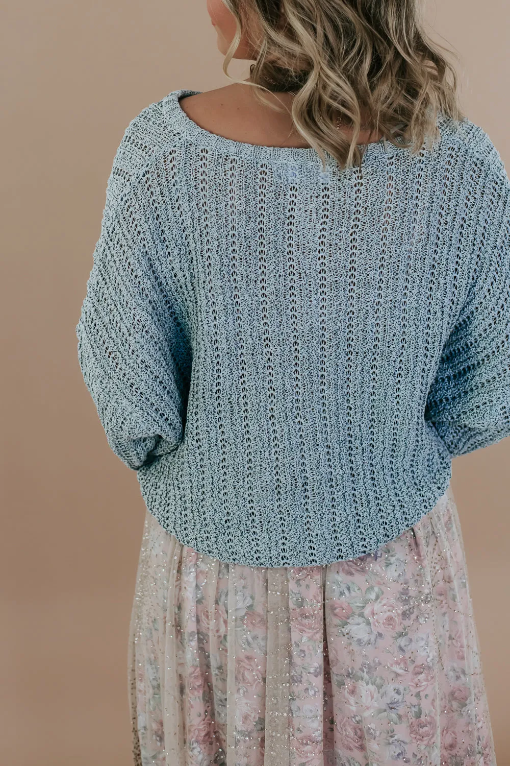 Button Relaxed Crochet Sweater, Mint