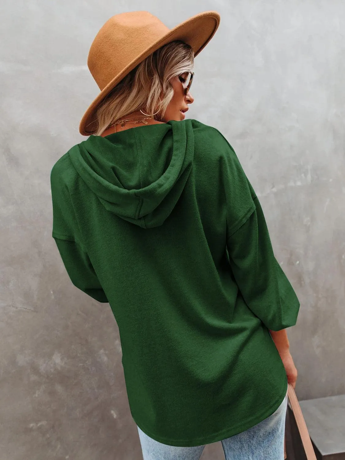 Buttoned Drop Shoulder Hoodie