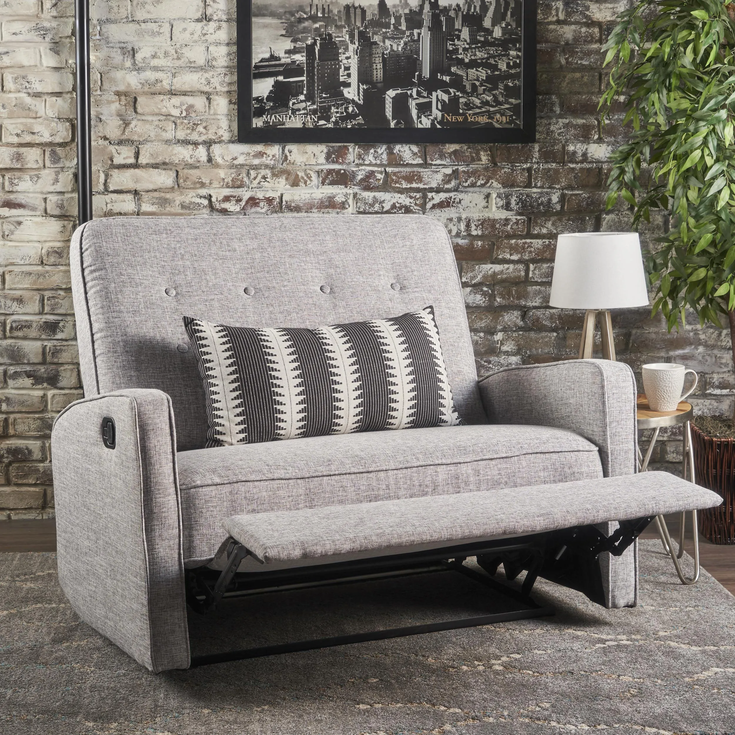 Buttoned Fabric Reclining Loveseat - NH825103