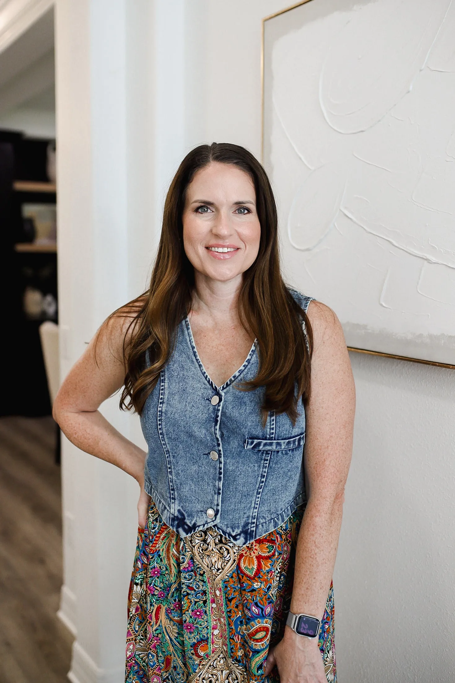 Buttoned V-Neck Denim Top