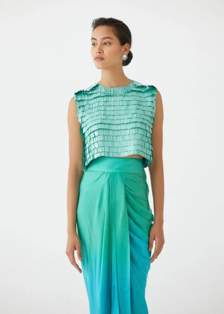 Caspian Blouse & Ombre Draped Skirt