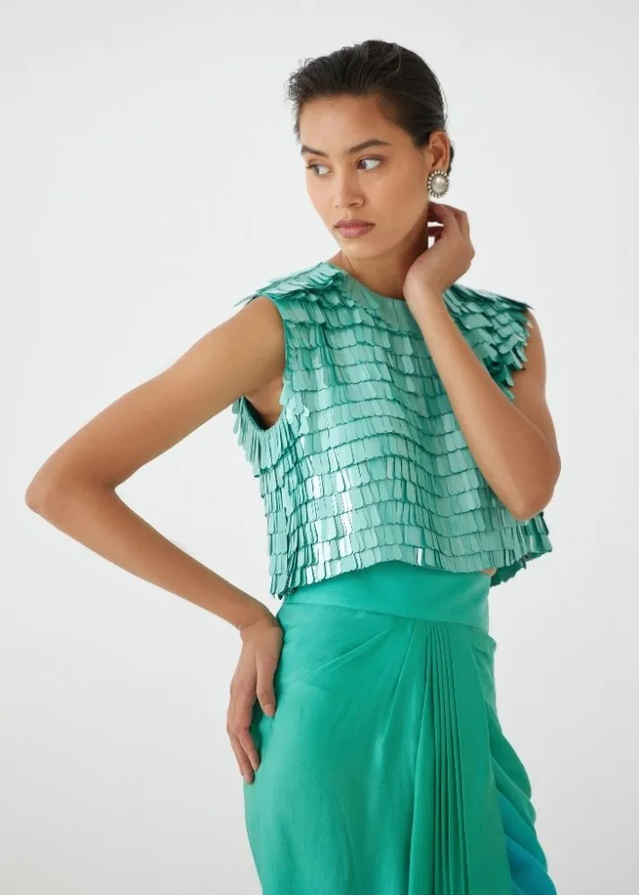 Caspian Blouse & Ombre Draped Skirt