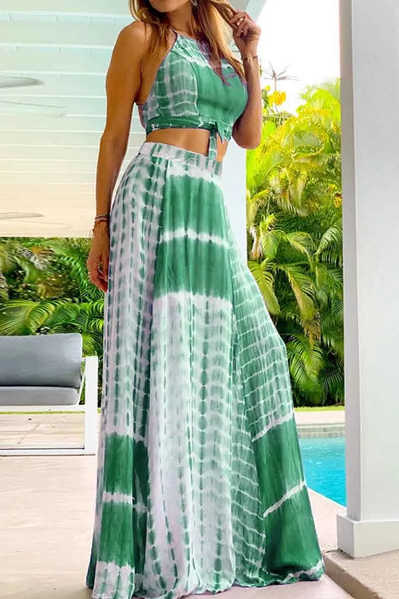 Casual Leaf Print Off Modern Shoulder Wrap Chest Maxi Dress