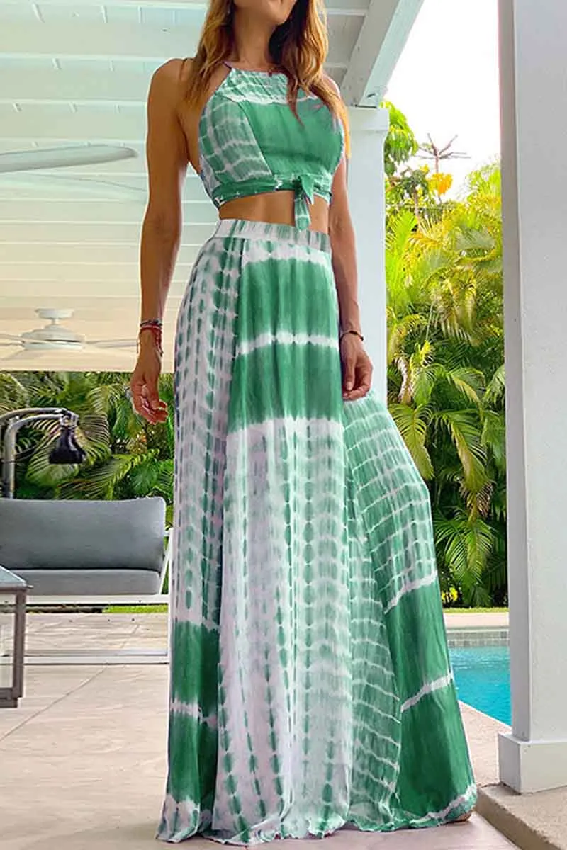 Casual Leaf Print Off Modern Shoulder Wrap Chest Maxi Dress