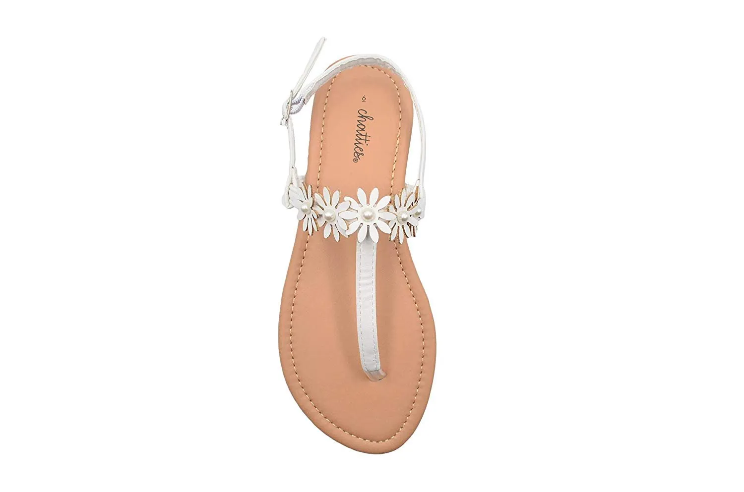 Chatties Ladies Fashion Sandals Pu T Strap Summer Flat with Pearl & Flowers