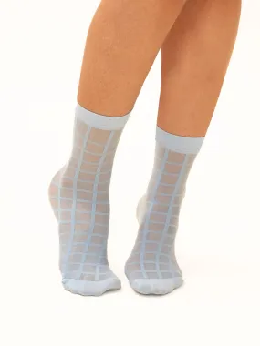 Checked Sheer Socks in Sky Blue